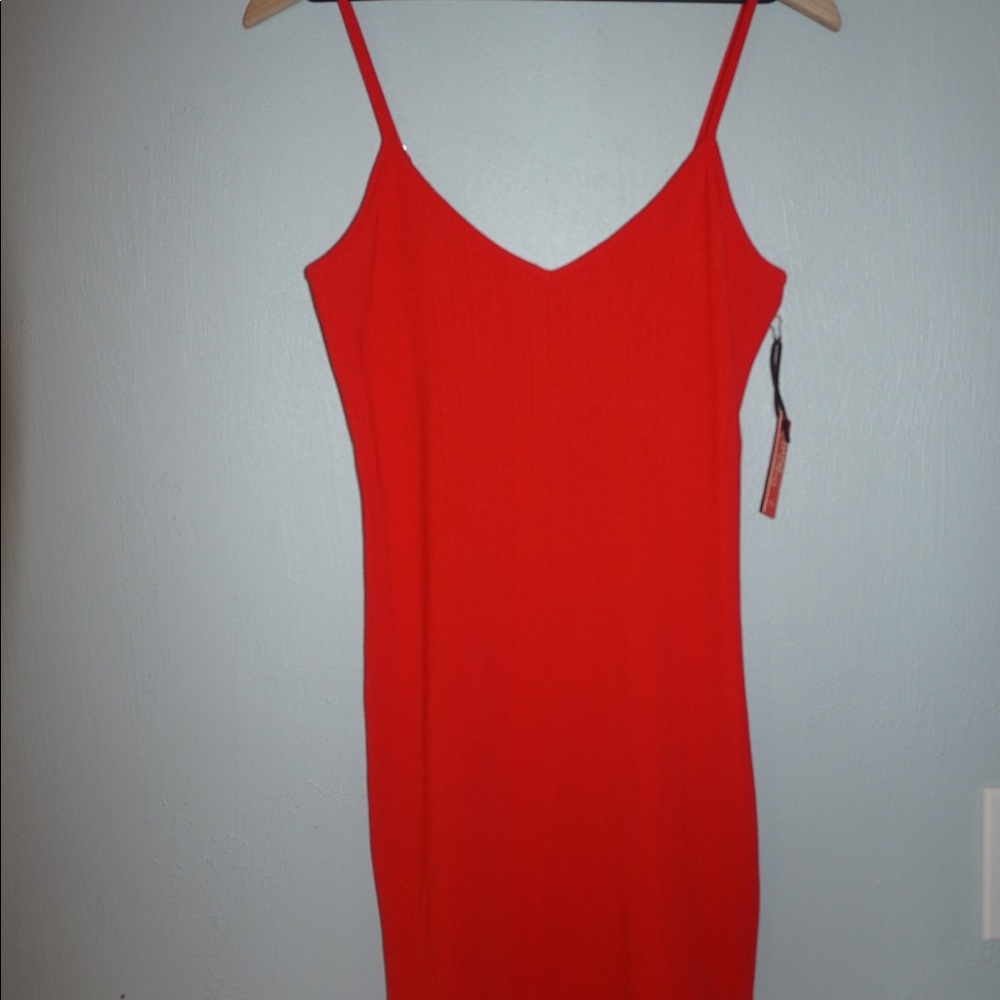 Red Ribbed Cami Bodycon Dress